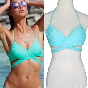 Victoria's Secret The Wrap Halter bikini top Turquoise Blue size 34B